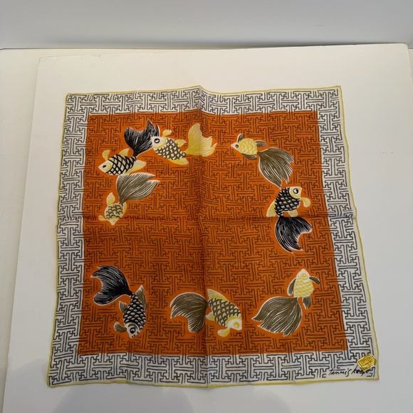 Rare, Vintage 1950's Tammis Keefe Koi and Fish Cotton Hankie, New With Tags - Picture 3 of 6